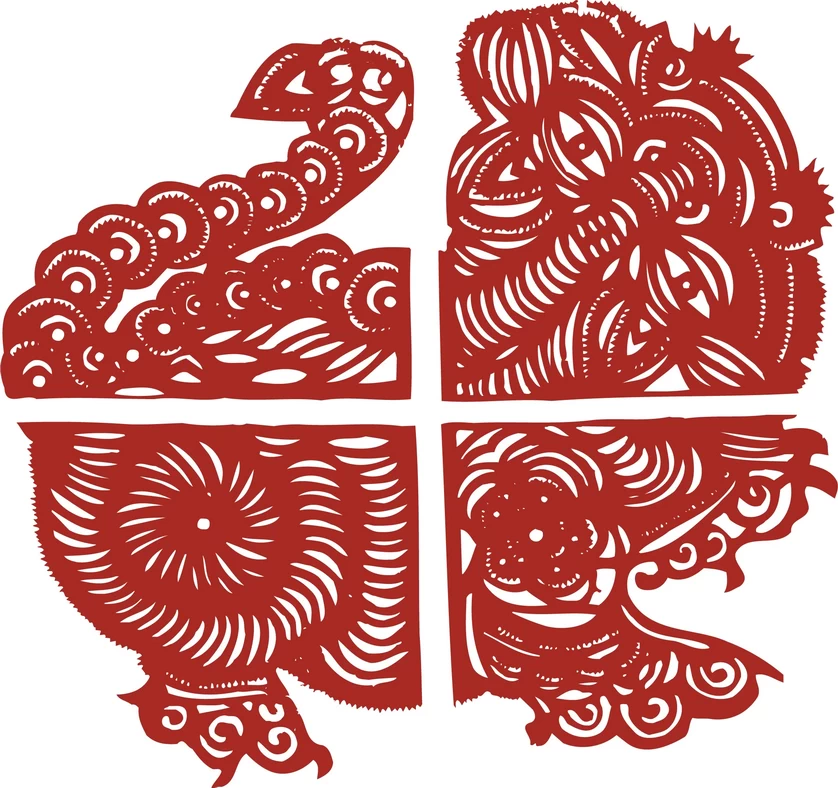 中国风中式传统喜庆民俗人物动物窗花剪纸插画边框AI矢量PNG素材【1462】